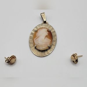 Cameo Pendant and Earrings Pierced Lovely